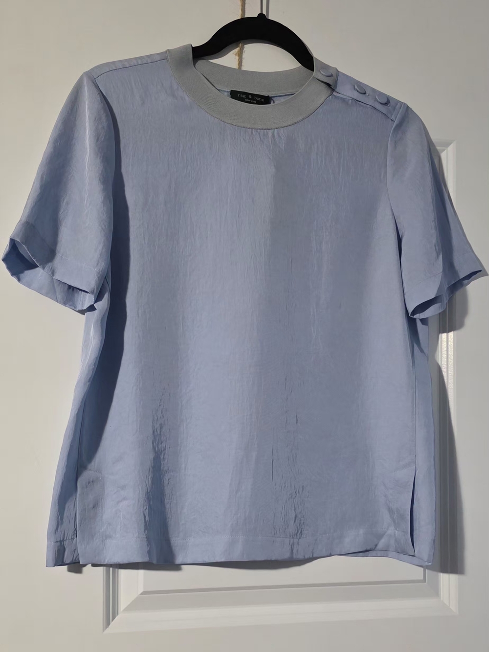 NWT rag & bone Light Blue Short Sleeve Button-Shoulder Tee